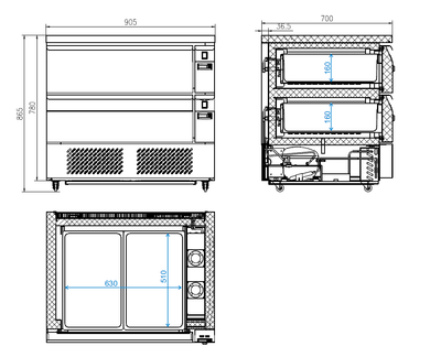 Køleskuffe/fryseskuffe Tefcold UD2-2 omstilbar - 154 liter - 9,07 kW/24 timer -  54 DB