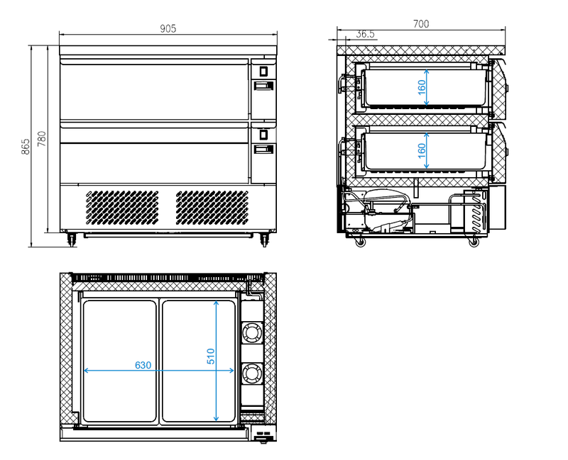 Køleskuffe/fryseskuffe Tefcold UD2-2 omstilbar - 154 liter - 9,07 kW/24 timer -  54 DB